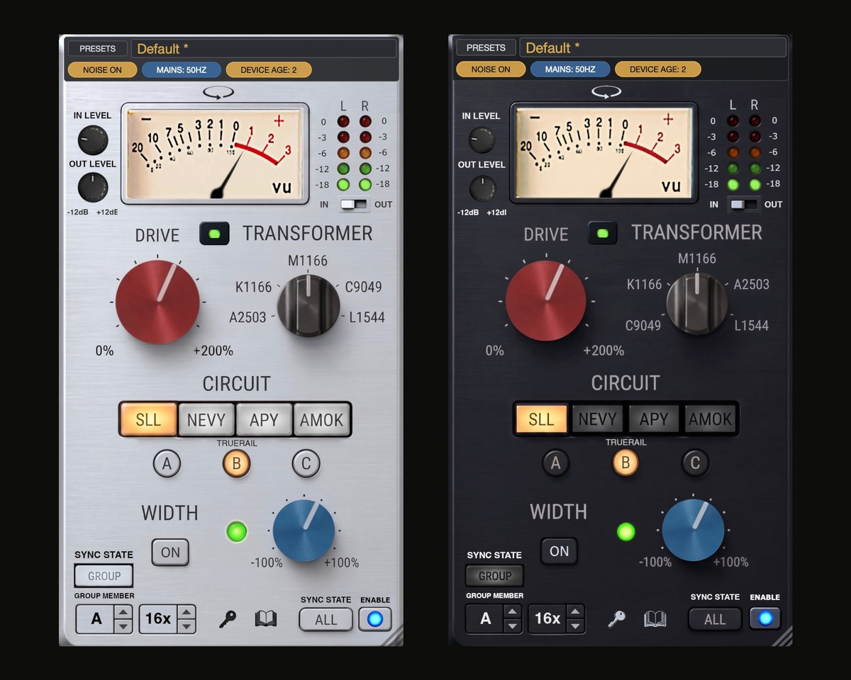Sphinx Channel analog channel summing plugin - Amok and Nevy skins side by side